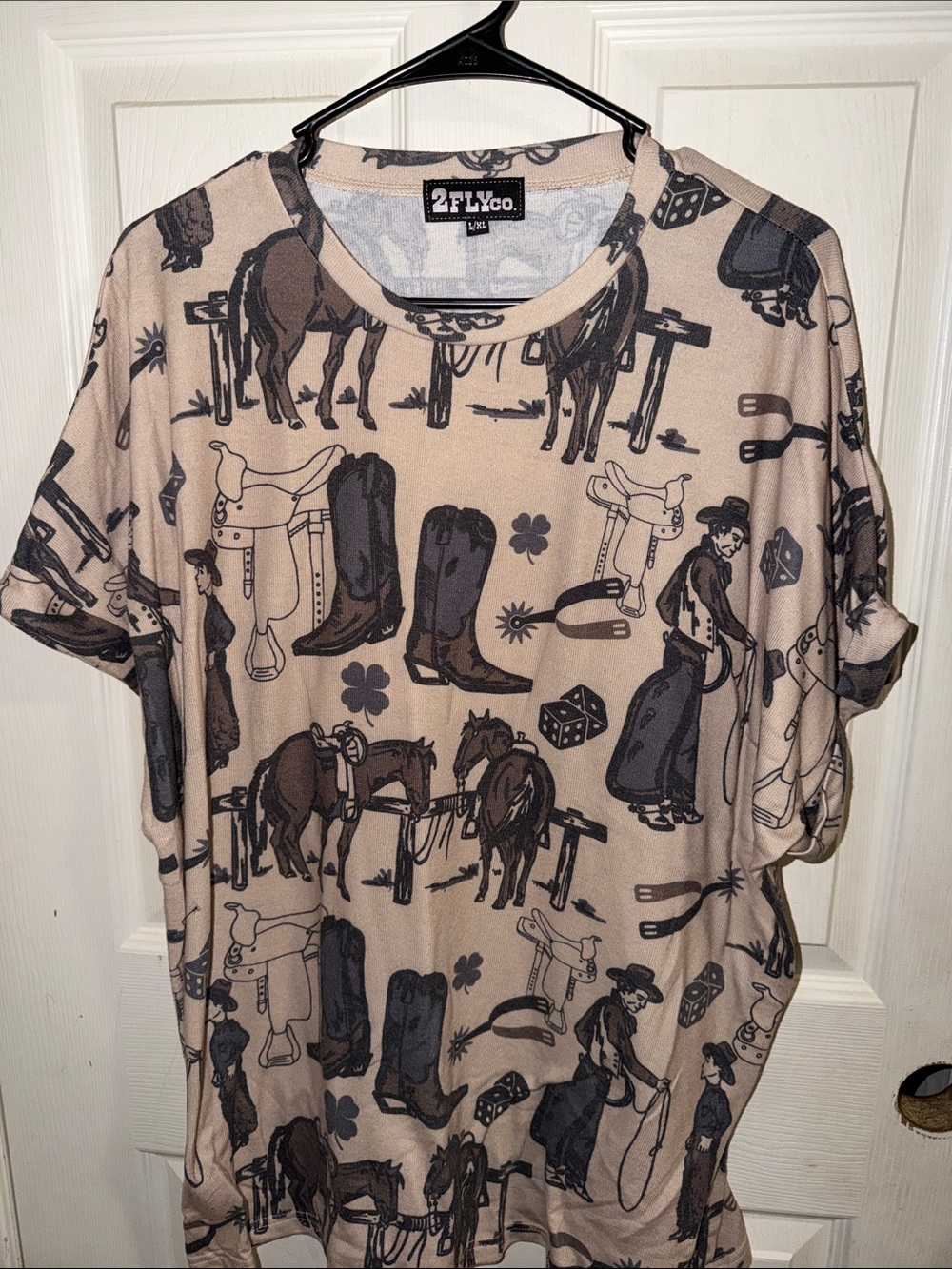 2FLYCO Beige Western Print Short-Sleeve Tee